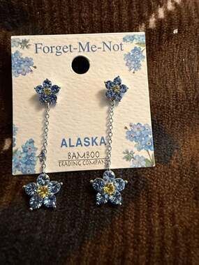 Alaska Bamboo Trading Company Forget-Me-Not Crystal Dangle Earrings